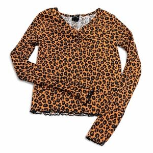 Art Class Leopard Print V-Neck Long Sleeve Top Size M
